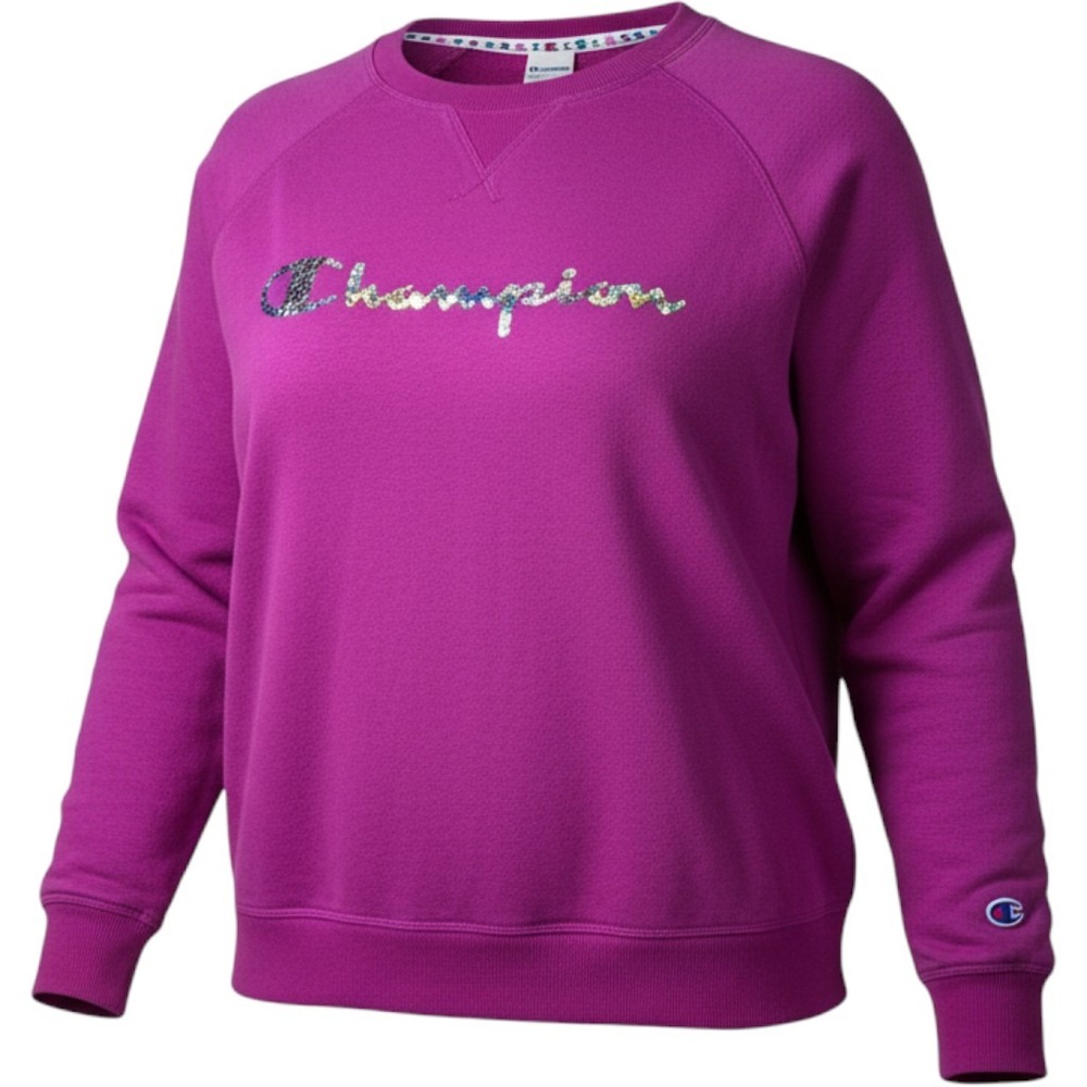 Champion Womens Magenta Pink Floral Logo Sweatshirt 2X Retro